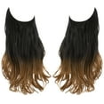 thumbnail image 1 of Xiao Hua Extensión de cabello con hilo de pescar invisible, fibra sintética rizada larga y ondulada, estilo diadema ajustable, 18 pulgadas, marrón degradado negro, 1 pieza, 1 of 5