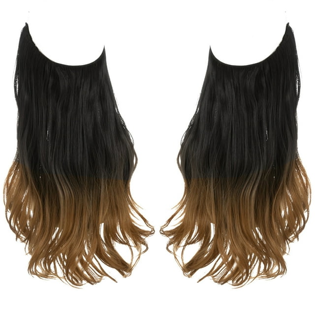 Xiao Hua Extensión de cabello con hilo de pescar invisible, fibra sintética rizada larga y ondulada, estilo diadema ajustable, 18 pulgadas, marrón degradado negro, 1 pieza