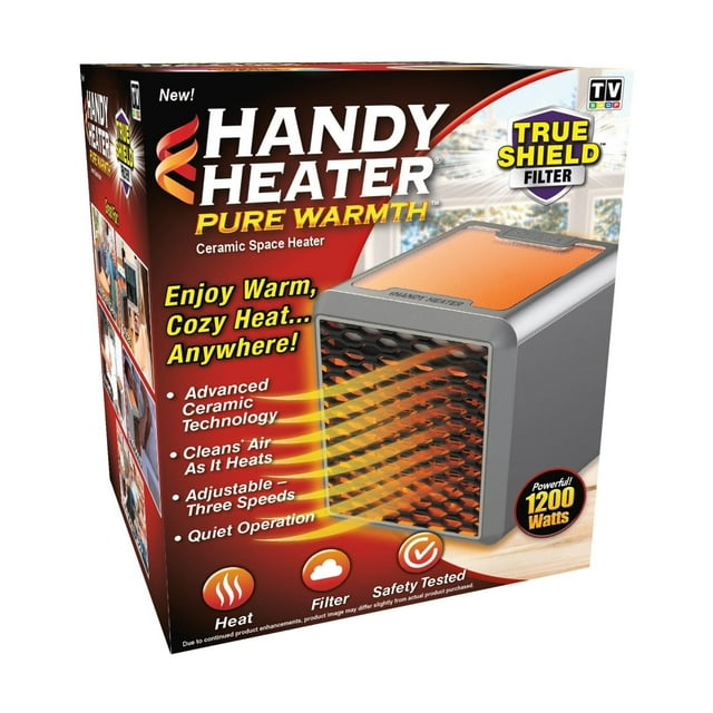 Tel que Vu à la Télé Handy Heater Pure Warmth Chauffage d’Appoint Céramique Portable 1200W avec Filtre True Shield et Vitesses Réglables