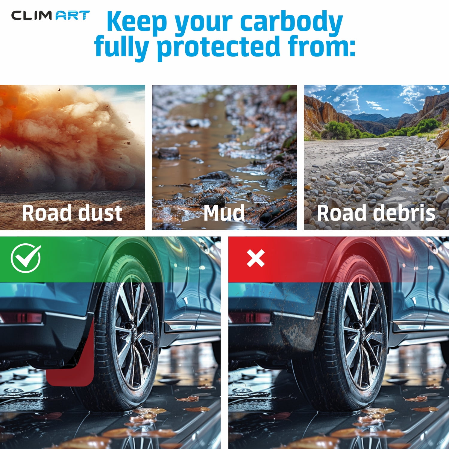 CLIM ART Custom Fit Mud Flaps for Honda CR-V 2017-2022, 4 pcs, Easy to Install, Road and Weather Resistant Thermoplastic, Car Accessories - MF1417021