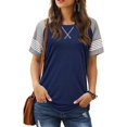 thumbnail image 2 of Women's Summer Long/Short Sleeve Shirts Crew Neck Tees Striped Color Block Blouse Tops, 2 of 6