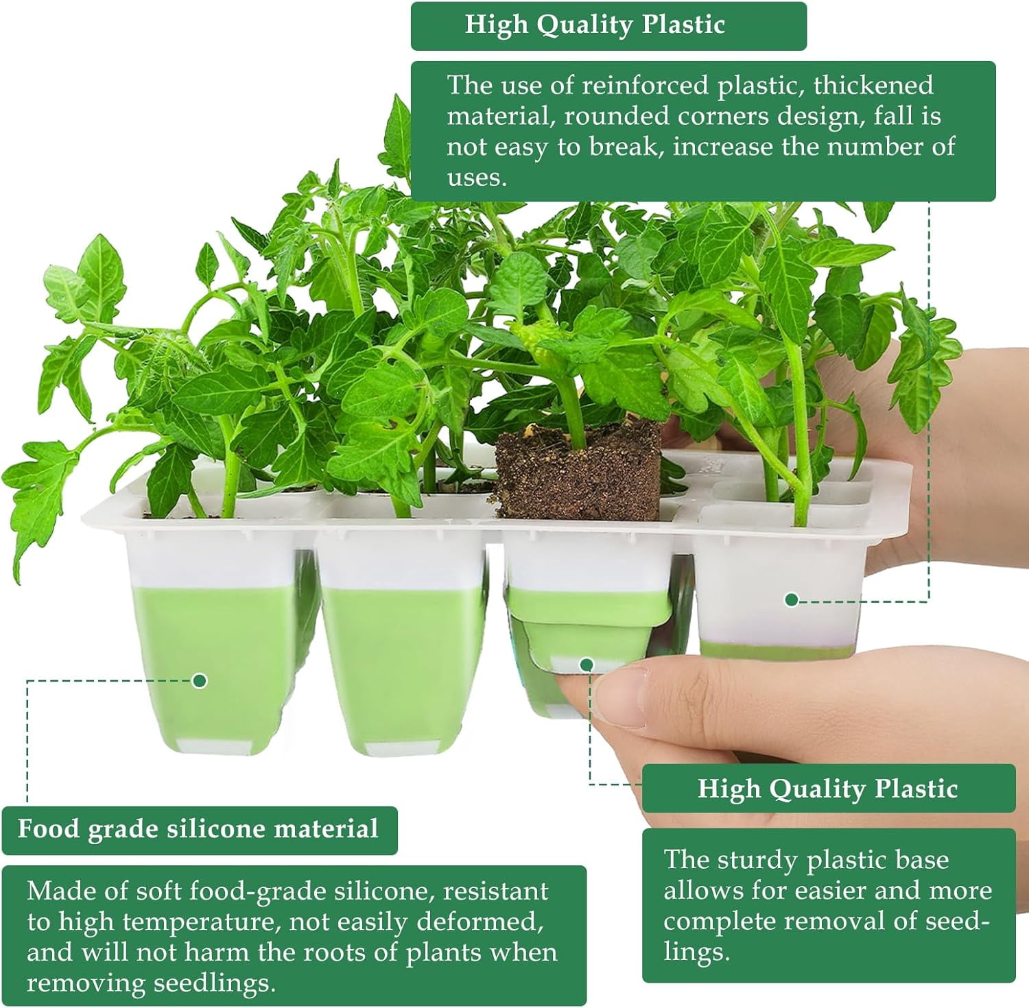 Reusable Seed Starter Kit, Seed Starter Trays, Silicone Seedling Starter Trays with Flexible Pop-Out Cells for Starting Plant Seeds, Indoor Gardening Germination Trays