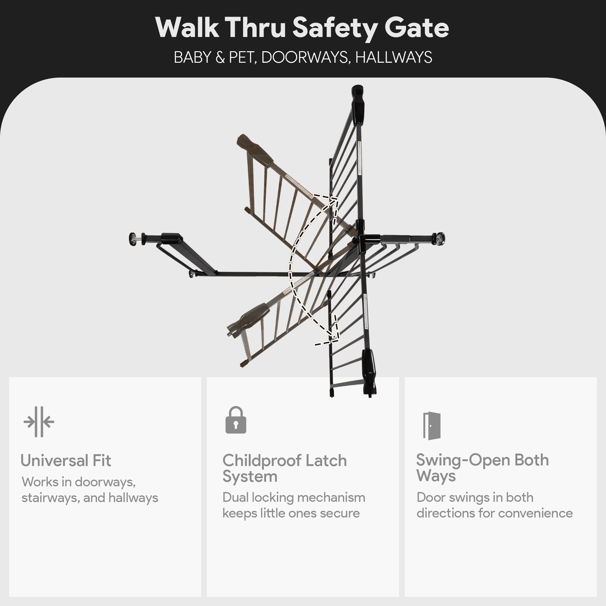 BalanceFrom Easy Walk-Thru Baby Safety Gate for 29.1”-43.3” Opening, 30” Tall, Graphite