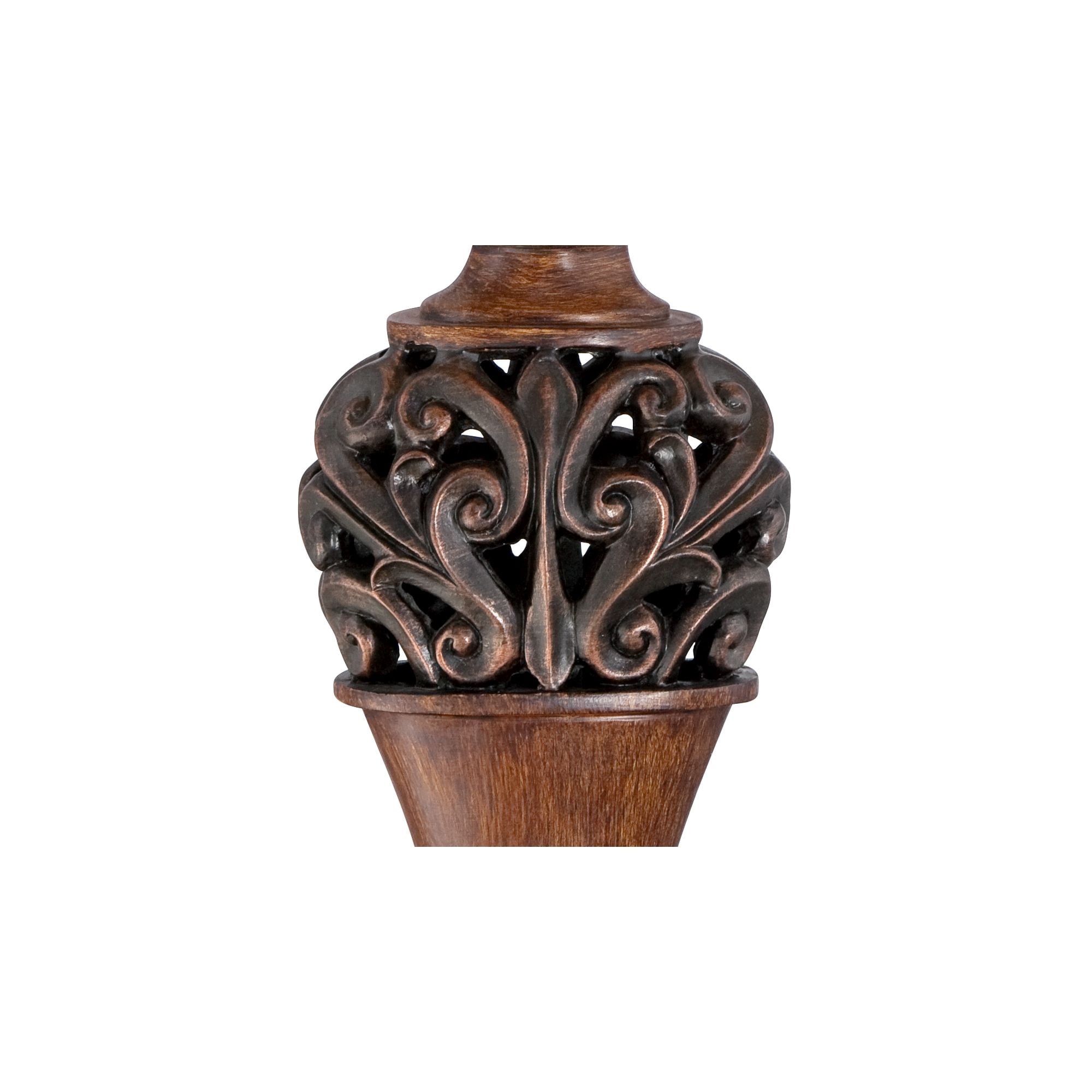 Regency Hill Exeter Traditional Table Lamps 30" Tall Set of 2 Bronze Wood Carved Leaf Cream Rectangular Bell Shade for Bedroom Living Room Bedside