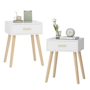 Jaxsunny Set of 2 Nightstand, Mid Century Modern Wooden Bedside Table with One Drawer for Bedroom, Living Room, Office, Gray/White