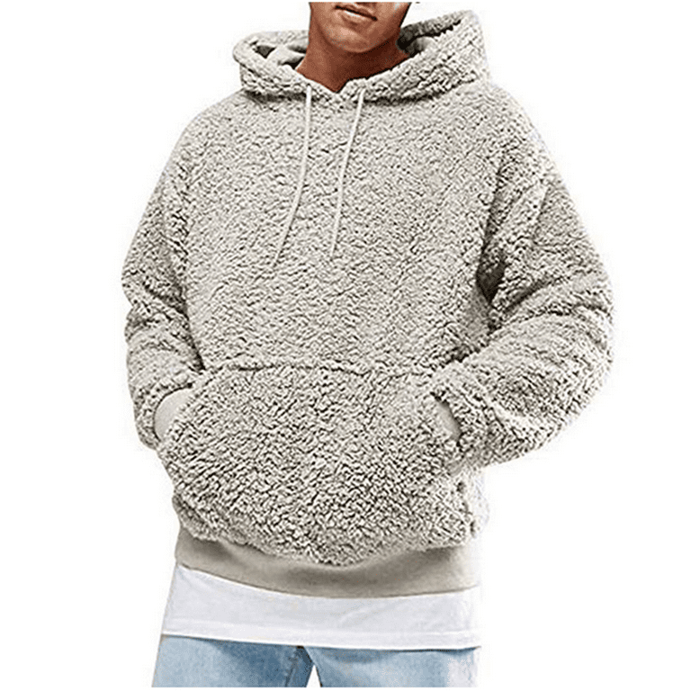 Men s Hooded Sherpa Fleece Pullover Sweatshirt with Kangaroo Pocket Walmart