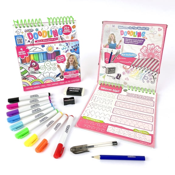 ArtSkills Learn to Doodle Beginner Kit with 8 Bright Markers and 25 Guided Activities for Kids Ages 8-12