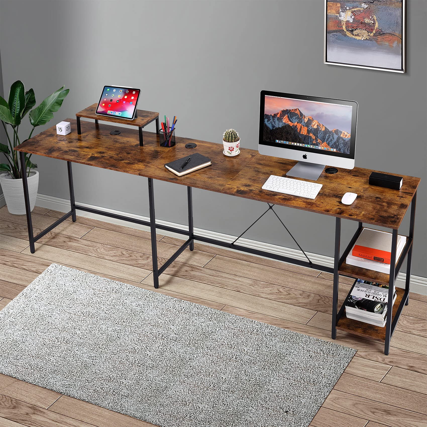 UNICOO® L Shaped Computer Desk, Modern Corner Computer Desks with CPU Stand, L Shaped Game Table with Storage Shelves, Study Writing Desk (SYK-03-L-RB) Rustic Brown