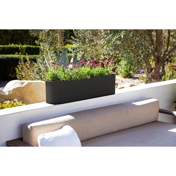 Window Box Planter - Long Planter Box for Windowsill/Balcony | Durable Plastic-Stone Composite Material | Modern Décor for Flowers/Herbs