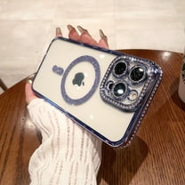 Mantto for iPhone 11 Pro Max Glitter Magnetic Case Full Camera Len Protector Compatible with MagSafe Charging Transparent Diamond Rhinestone Shockproof Cute Crystal Bling Phone Case,Blue