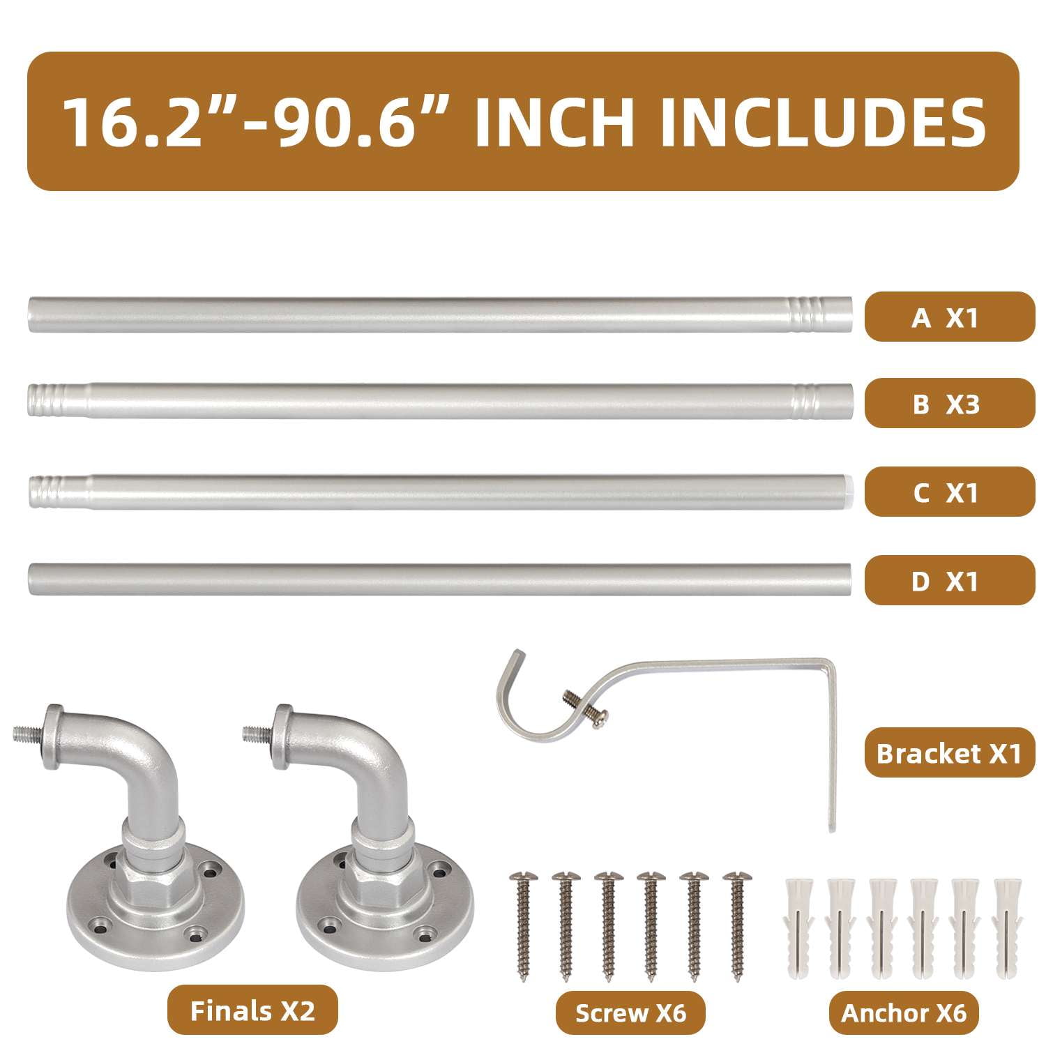Turquoize Adjustable Spliced Industrial Pipe Single Curtain Rods for Bedroom Diameter 0.75,16.2-90.6",Nickel