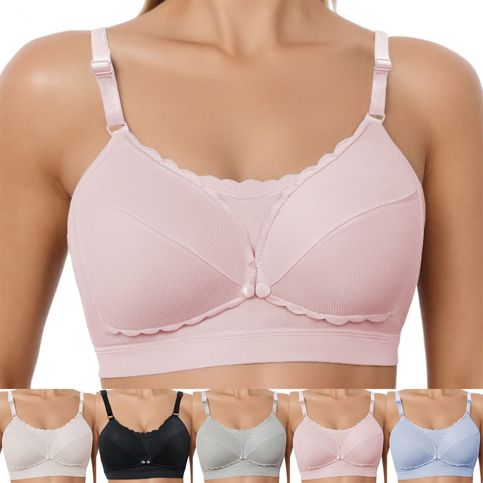 Avtoify Women's Solid Color Nursing Bra Summer Womens Bras Open Button Pregnancy Postpartum Breastfeeding Soft Support Bra