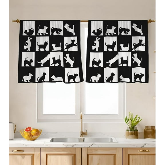 Kitchen Curtains (2 Pcs) Over Sink for Bathroom Window Cafe Basement Cortinas para Cocina Farmhouse Short Mini Curtain Flower Bee Summer Daisy Elegant Country Rustic Modern Cute - 27.5×36"