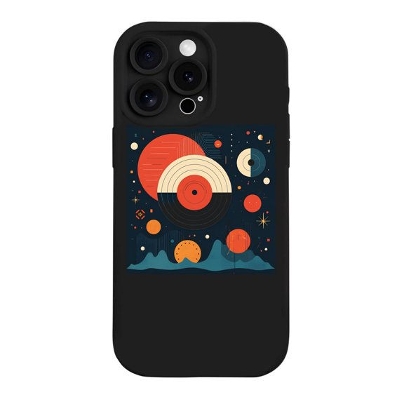 Stylish Cosmic-Themed iPhone 15 Pro Case - Lightweight Yellowing Resistant with Vibrant Red Sun & Geometric Patterns