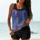 thumbnail image 1 of Trajes de baño Amzcrzy Tankini para mujer, trajes de baño, trajes de baño de dos piezas con control de abdomen, bikini para mujer con estampado conservador y espalda con tiras, traje de baño azul, S, 1 of 5