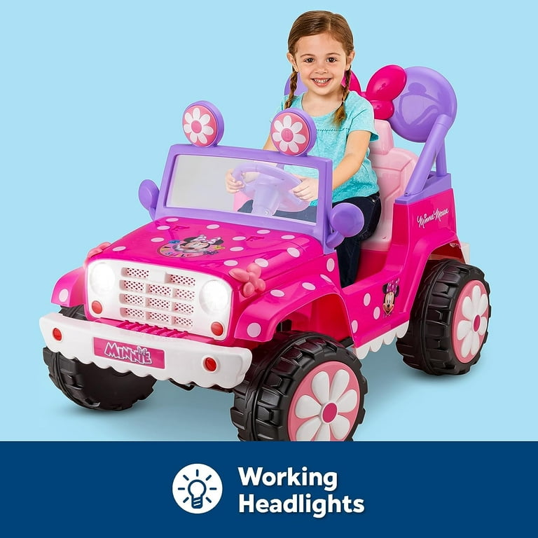 Headlights, Powered Up Minnie Mouse Sounds, 60 Kids Ride and Battery Flower Ages Minnie Working Toddler, Toy, Trax On, Mouse lbs, Disney\'s 3-5 to Power Outdoor 6V 4x4 Pink Ride-On Toy, Kid