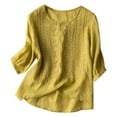 thumbnail image 3 of Women's Vintage Hollow Out Breathable Solid Color And Linen Short Sleeve T Shirt Exercise Tops Tee for Women Short Sleeve for Women Casual Women Solid Tee Women's Athletic Tops Tee Shirts Girls, 3 of 3