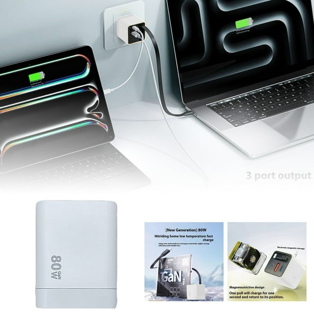 Cargador de pared de 80 W Módulo de carga rápida con puertos USB C y USB para smartphones y portátiles Enchufe UE