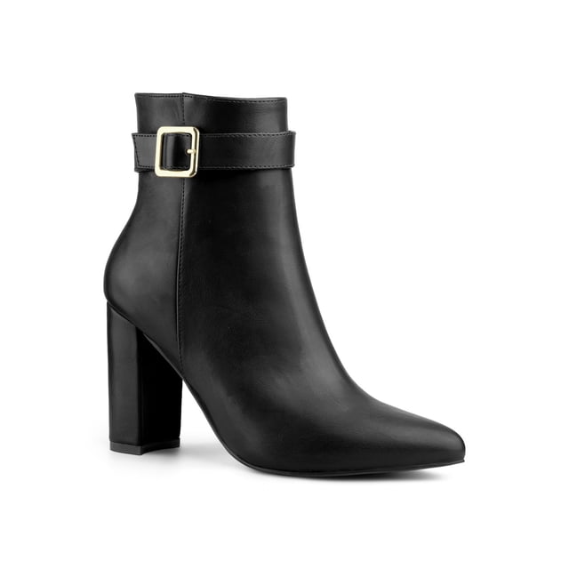 Unique Bargains Bottines à Talon Épais avec Boucle Décorative et Bout Pointu pour Femmes