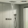 thumbnail image 2 of CASAINC 3-Spray Patterns Thermostatic 16 in. Ceiling Mount Rainfall Dual Shower Heads with Hand-Shower in Matte Black, 2 of 10