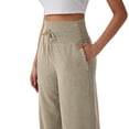 thumbnail image 4 of Womens Track Pants with Zipper Pockets Loose Straight Leg Sweatpants 30" Petite/Regular/Tall Khaki 2XL, 4 of 6