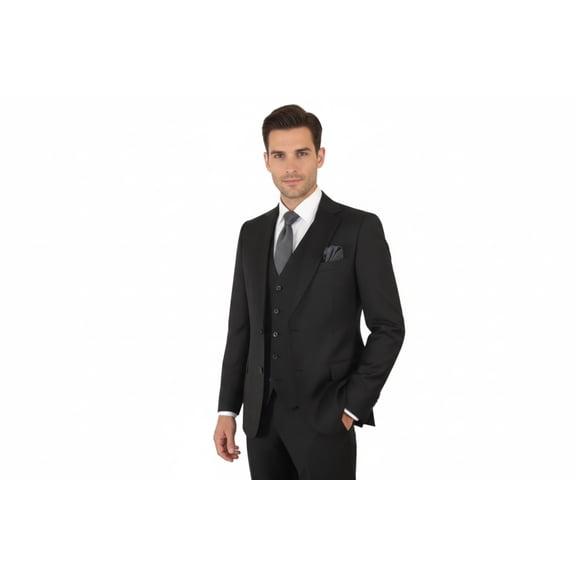 Men Suit BERLUSCONI Turkey 100% Italian Wool Super 180's Vested #Ber19 Black