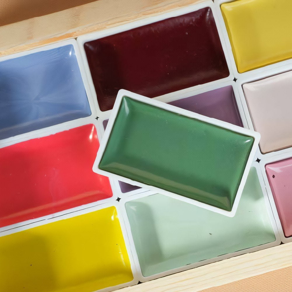Slccxzc Handmade Chinese Watercolor Paint Set, 12 Solid Colors for Sketching Illustration