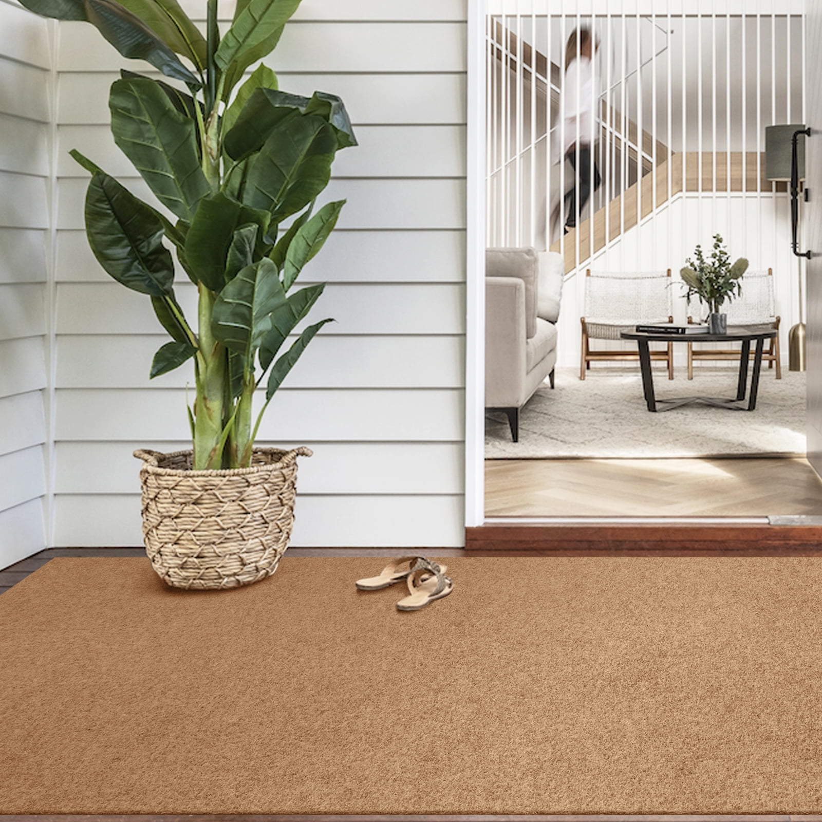 BESTVUE Runner Rug Outdoor Non Slips Carpet Runners Indoor Utility Area Rugs Mat for Kitchen Hallway Entryway Garage with Rubber Backing Light Brown 4ft x 6ft