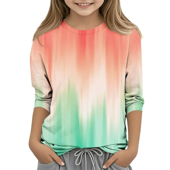 Delliss Kids Raglan Jersey Child Toddler Casual Gradient Color Girl 3/4 Sleeves Cute T Shirts 3-12 Years