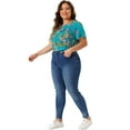 thumbnail image 3 of DARING DIVA Women's Plus V Neck Floral Print Casual Top 1X Lake Blue, 3 of 6
