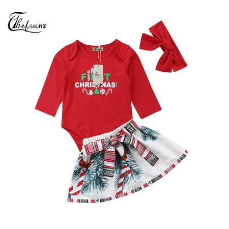 

Baby Girl Infant Christmas Santa Tops+Bowknot Tutu Dress Outfits 3pcs Clothes
