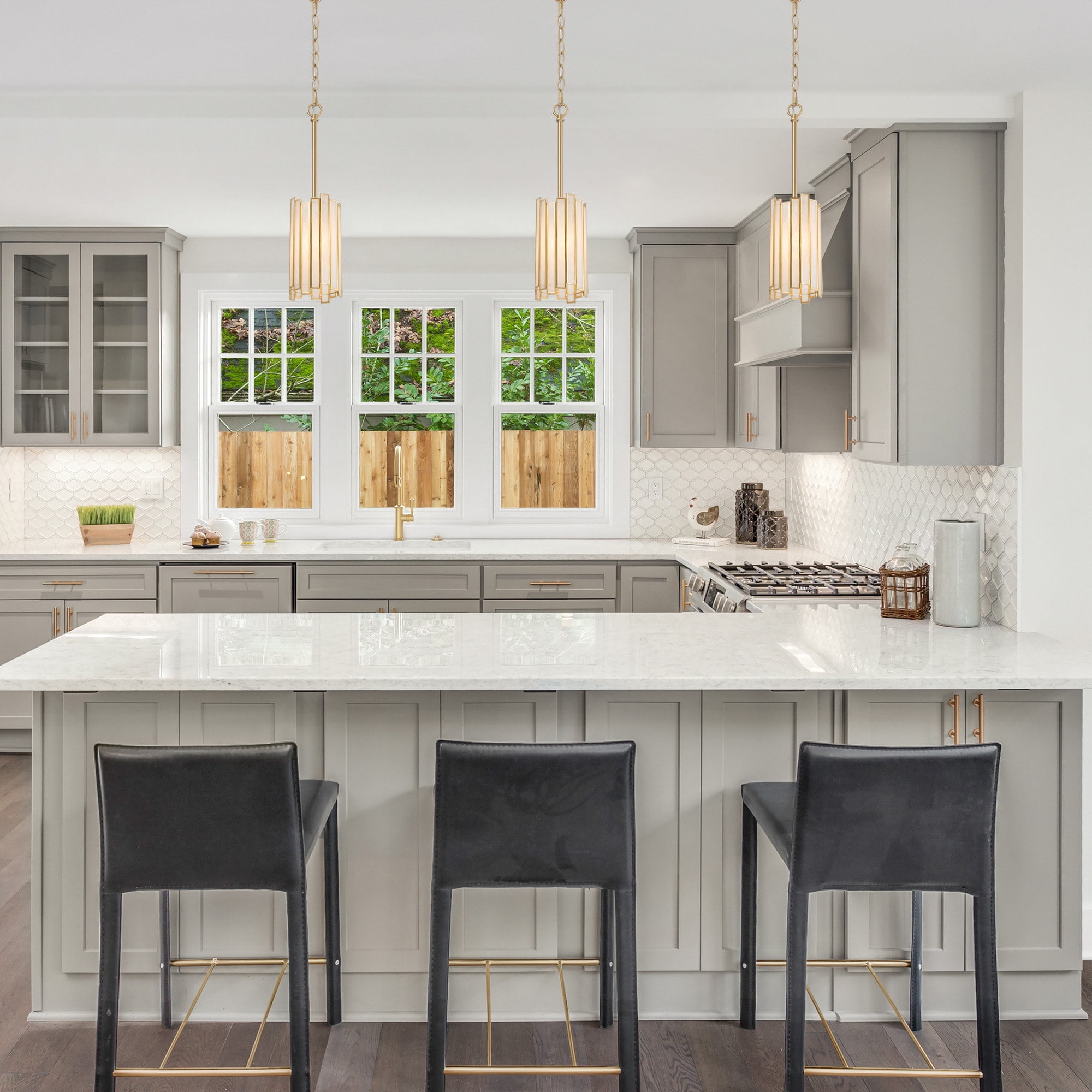 LNC 4-in Gold Art-Glass Cylinder Mini Pendant Light, Adjustable for Kitchen Island & Foyer