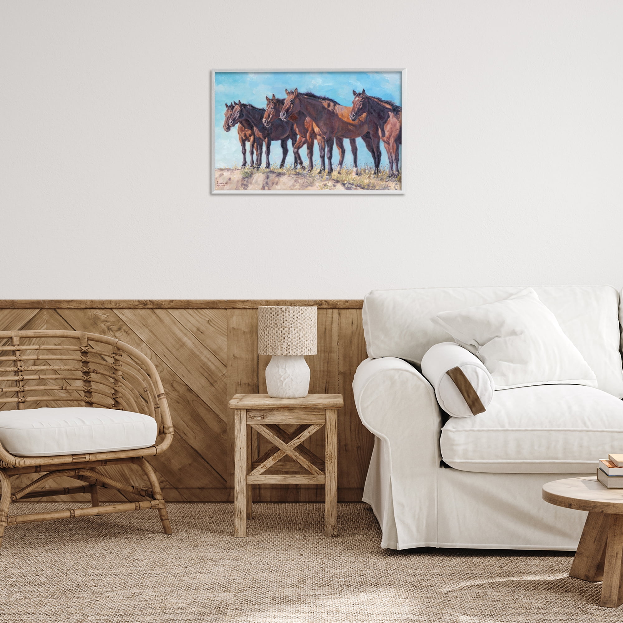 Stupell Industries Horse Herd Overlooking Desert Animals & Insects Painting White Framed Art Print Wall Art, 24 x 16