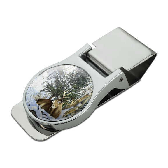 Deer in the Snow Satin Chrome Plated Metal Money Clip