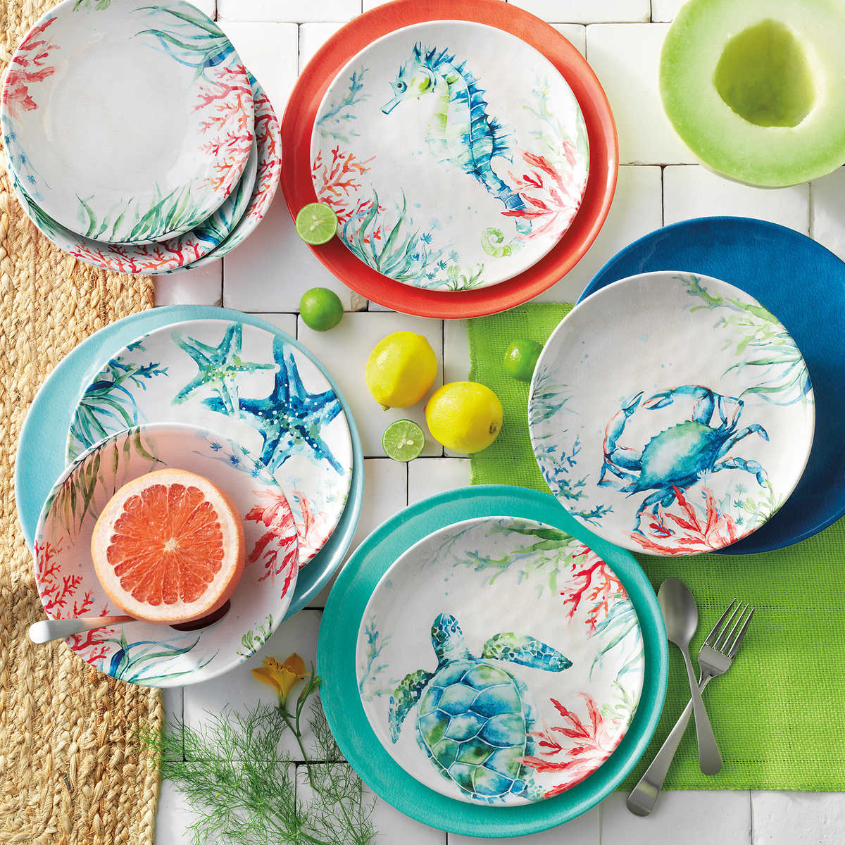 Supersale Pandex Sealife 12Piece Melamine Dinnerware Set