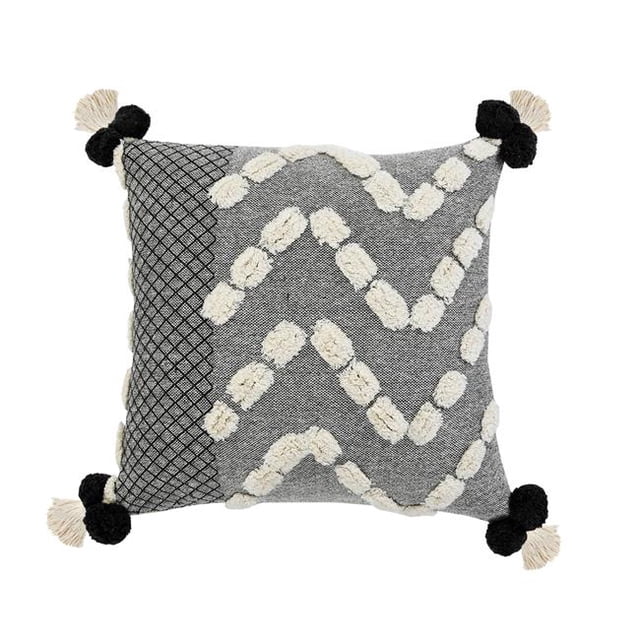LR Home PILLO07707NGYFFPL Oreiller Carré de Pompon de Zèle Gris