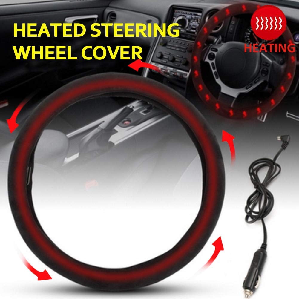 Heated Steering Wheel Cover,Tenlso Auto Steering Wheel 12V Heated Cover,Keep Comfortable and Warm While Driving,Universal Steering Wheel Cover 15 Inches