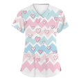 thumbnail image 2 of Hearthz Plus Size Valentines Scrub Tops Women Heart Printed V Neck Short Sleeve Nurse Uniforms Side Slit Workwear Tops for Women with Pockets S-5xl, 2 of 6