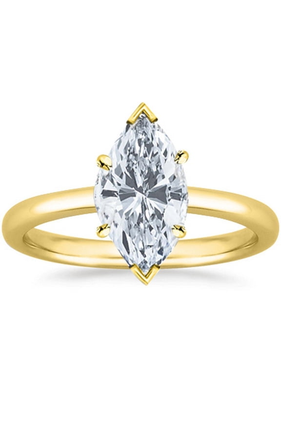 18K Yellow Gold 2 Carat Lab Grown Solitaire Marquise Cut IGI Certified Diamond Engagement Ring (2 Ct,H-I VS2-SI1