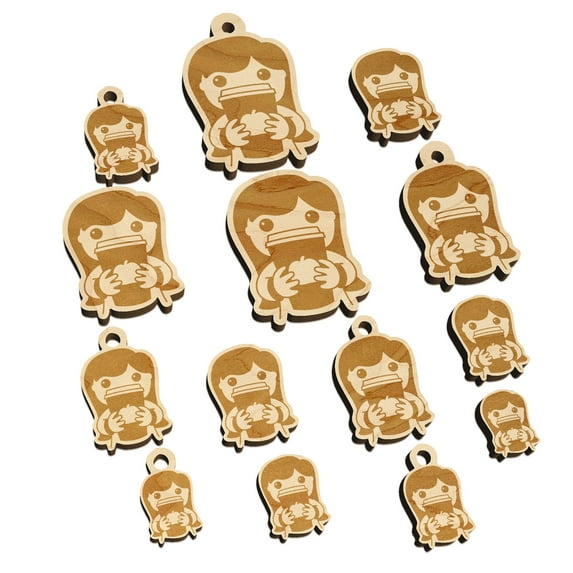Pumpkin Latte Girl Fall Coffee Wood Mini Charms Shapes DIY Craft Jewelry - No Hole - Various Sizes (16pcs)