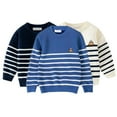 thumbnail image 1 of Chandail Tricoté à Rayures pour Garçons Automne Hiver Manches Longues Col Rond Blouse Enfants Chandail en Coton Chandail en Molleton en Polaire 1-7 Ans, Bleu, 3-4 Ans, 1 of 8