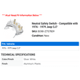 thumbnail image 2 of Neutral Safety Switch - Compatible with 1976 - 1979 Jeep CJ7 1977 1978, 2 of 2