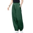 thumbnail image 3 of Hanerdun Women Wide Legs Pants Female Casual Trousers Baggy Bottom Green S, 3 of 5