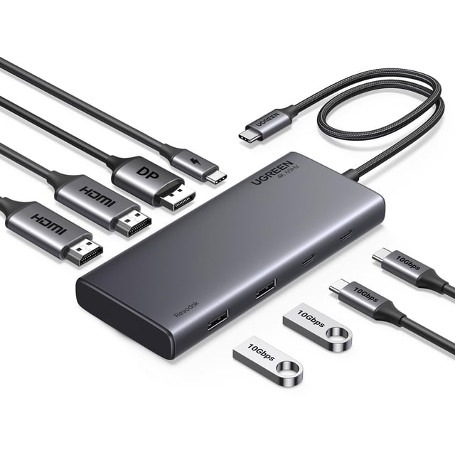 Estación de acoplamiento USB C UGREEN 8 en 1 con monitor dual 4K