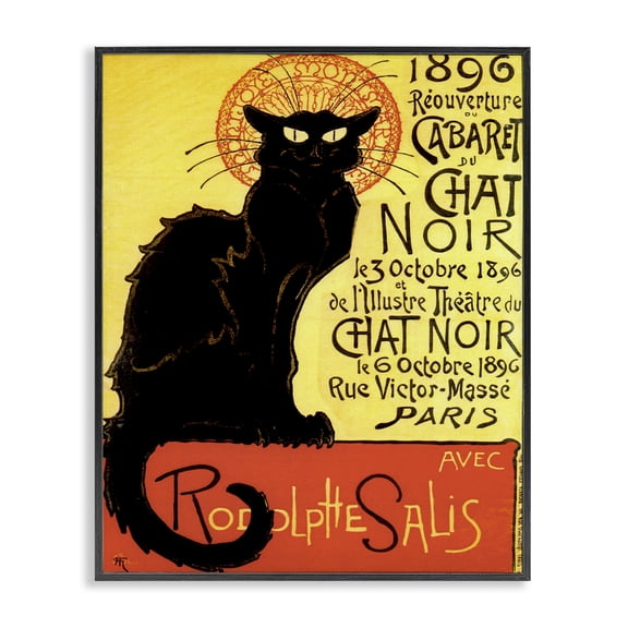 Stupell Industries Vintage Halloween Black Cat Holiday Painting Black Framed Art Print Wall Art, 11 x 14