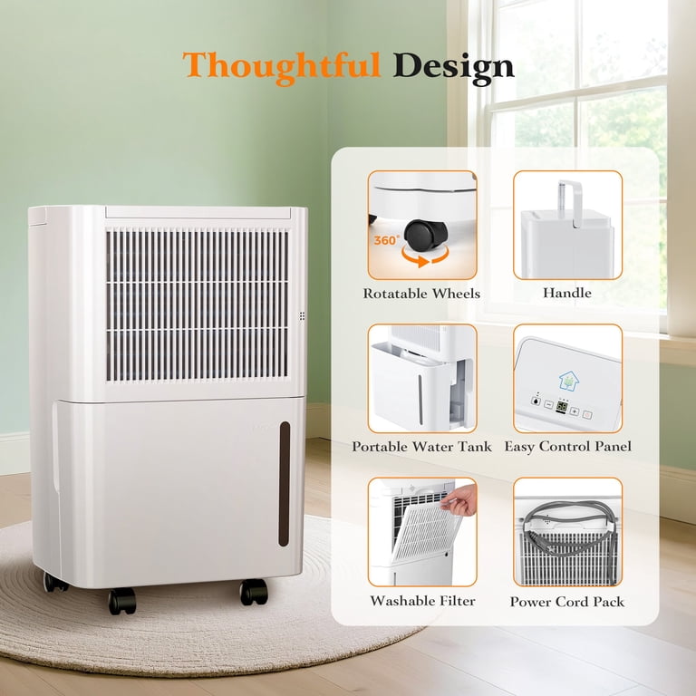 MF Studio Dehumidifier, 8 Pints, 2500 Sq. Ft, Drain Hose, 0.58 Gal