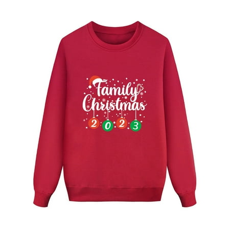 

Family Matching Outfits Women Christmas Fashion Long Sleeve Letter Printed Casual Hoodless Pullover Sweatshirt Blouse Matching Clothing Set