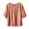 thumbnail image 4 of Lpmadey Floral Embroidered Tops for Women 3/4 Sleeve Boho Vacation Dressy Casual Shirts V Neck Tunic Tshirt, 4 of 7