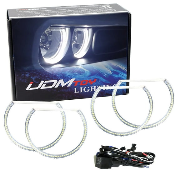 Complete Set 4-Ring 252-SMD LED Angel Eye Halo Rings Kit w/Relay Harness For 2008-2014 Dodge Challenger Light Retrofit, Xenon White