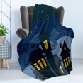 thumbnail image 4 of Halloween Soft Flannel Fleece Blanket, Old Town with Cat on the Roof Night Sky Moon and Stars Houses Cartoon Art, Cozy Plush for Indoor and Outdoor Use, 60" x 80", Black Yellow Blue, by Ambesonne, 4 of 5